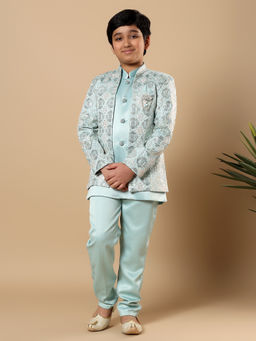 BT DEZINES - Aqua Blue Embroidered Sequined Sherwani- Trouser and Jacket