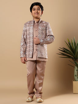 BT DEZINES - Mauve Satin Embroidered Sequined Sherwani and Trouser with Jacket