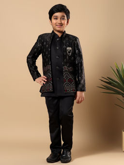 BT DEZINES - Black Embroidered Sequined Sherwani and Trouser with Jacket
