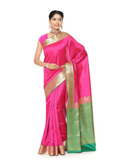 Banarasi Silk Works - Pink Valkalam Katan Silk Anchal Saree with Unstitched Blouse