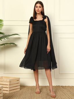 Deebaco - Black Lurex Sweetheart Neck Flared Women Midi Dress
