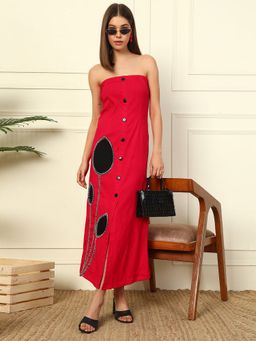 Deebaco - Magenta Off Shoulder Women Patch Work Maxi Dress