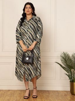 Deebaco - Women Plus Size Multi Diagonal Striped Shirt Midi Dress