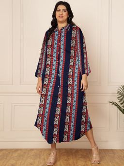 Deebaco - Women Plus Size Striped With Paisley Women Shirt Midi Dress
