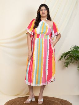 Deebaco - Multi Colour Halter Neck With Women Plus Size Midi Dress