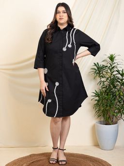 Deebaco - Women Black Plus Size Shirt Knee Length Dress