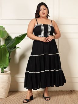 Deebaco - Black Pure Rayon Tiered Women Plus Size Maxi Dress