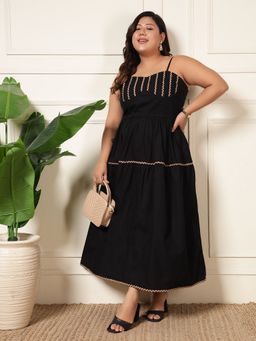 Deebaco - Black Corset Style Cotton Maxi Women Plus Size Dress