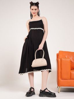 Deebaco - Black Shoulder Straps A Line Women Midi Dress