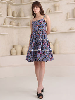 PURVAJA - Women Floral Multi Color Fit and Flared Mini Dress