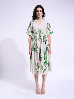 PURVAJA - Women Printed Off White Midi Dress