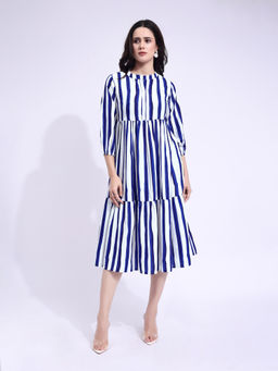 PURVAJA - Women Stripes Printed White Midi Dress