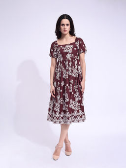 PURVAJA - Women Floral Maroon Midi Dress