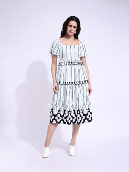 PURVAJA - Women Floral Printed White Midi Dress