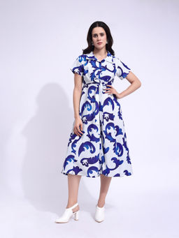PURVAJA - Women Printed White Midi Dress