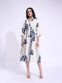 PURVAJA - Women Printed Off White Midi Dress