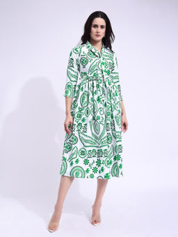 PURVAJA - Women Printed Green Midi Dress