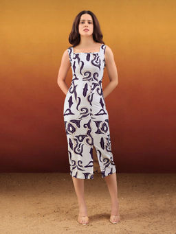 PURVAJA - Women Printed Off White Midi Dress