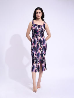 PURVAJA - Women Printed Purple Midi Dress