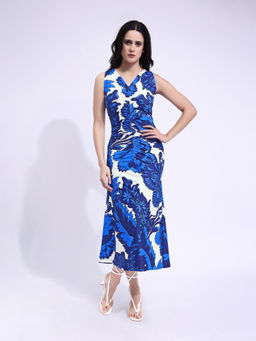PURVAJA - Women Printed Blue Maxi Dress
