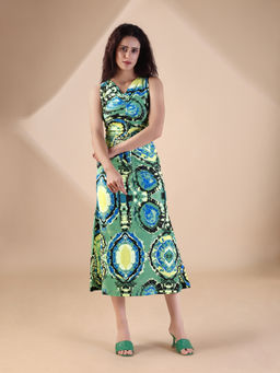 PURVAJA - Women Printed Green Midi Dress