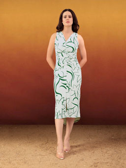 PURVAJA - Women Printed Green Midi Dress