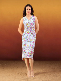 PURVAJA - Women Printed White Midi Dress