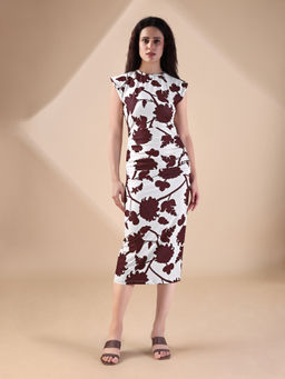 PURVAJA - Women Printed Brown Midi Dress
