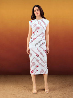 PURVAJA - Women Printed White Midi Dress