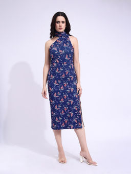 PURVAJA - Women Printed Blue Midi Dress