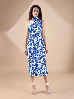 PURVAJA - Women Printed Indigo Midi Dress