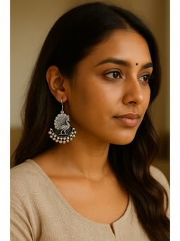 VIRAASI - Silver-Plated Oxidised Peacock Earrings