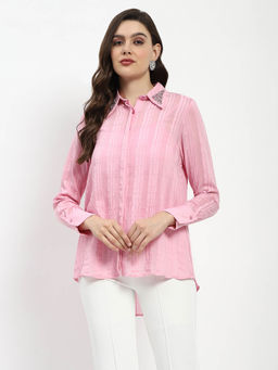 Madame - Stripes Collar Pink Shirt