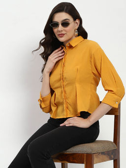 Madame - Cinched Waist Mustard Shirt