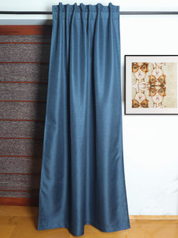 Zeba World - Door Curtain Polyester Self Textures Dark Teal - 52 X 84 (Hidden Loop) (7Ft)