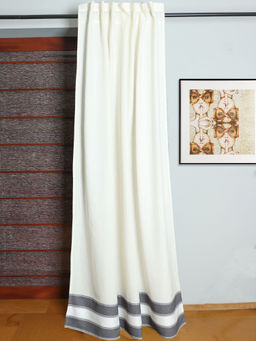 Zeba World - Door Curtain With Patchwork Cotton Blend White - 52 X 84 (Hidden Loop) (7Ft)