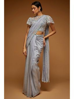 Neeta Lulla - Grey Drape Saree With Stitched Blouse