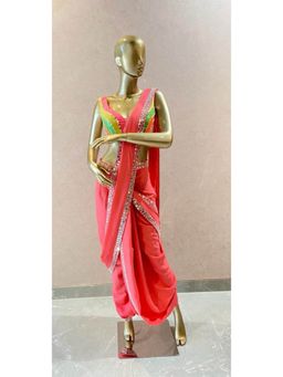 Neeta Lulla - Pink Drape Saree With Stitched Blouse