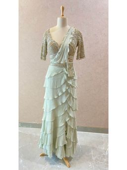 Neeta Lulla - Green Drape Saree With Stitched Blouse And Belt Attached With Bag