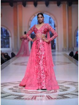 Neeta Lulla - Coral Drape Saree With Stitched Blouse