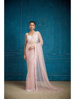 Neeta Lulla - Pink Drape Saree With Stitched Blouse