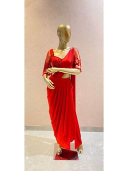 Neeta Lulla - Red Drape Saree With Stitched Blouse