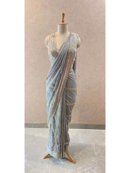 Neeta Lulla - Blue Drape Saree With Stitched Blouse
