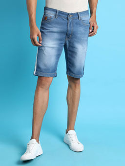 Campus Sutra - Men Solid And Side Striped Stylish Denim Shorts