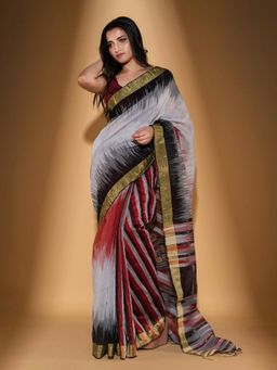 Beatitude - Grey Blended Cotton Woven Saree with Unstitched Blouse