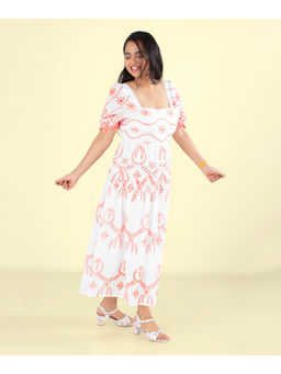 Veeralda - White Eyelet Cotton Cambric Midi Dress