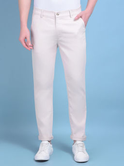 CRIMSOUNE CLUB - Mens Beige Stretchable Cotton Trousers