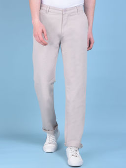 CRIMSOUNE CLUB - Mens Beige Stretchable Cotton Trousers