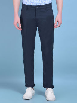 CRIMSOUNE CLUB - Mens Blue Stretchable Cotton Trousers