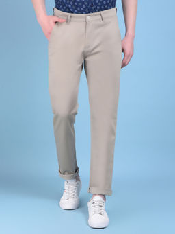 CRIMSOUNE CLUB - Mens Beige Stretchable Cotton Trousers